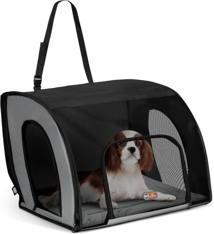 Travel Safety Carrier for Pets, Dog Crate for Car Travel, Dog Soft-Sided Carrier for Medium Dogs, Portable Car Seat Kennel, Gray/Black Medium 24 X 19 X 17 Inches