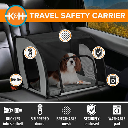 Travel Safety Carrier for Pets, Dog Crate for Car Travel, Dog Soft-Sided Carrier for Medium Dogs, Portable Car Seat Kennel, Gray/Black Medium 24 X 19 X 17 Inches